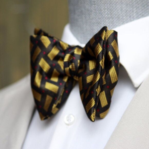 Men's Self-tied Bow Tie 100%Silk Big Butterfly Mustard Ornament S660 - Picture 9 of 14